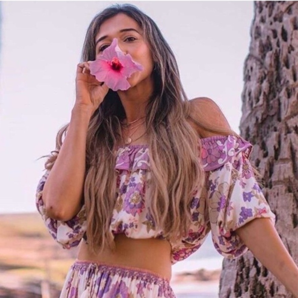 Waverly Boho Pink Floral Print Off Shoulder Crop top Maxi Skirt Set - Picture 14 of 16